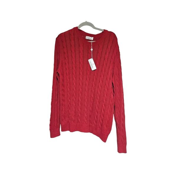 NWT ALASHAN Mens‎ cotton cashmere crewneck cabled sweater , Large - Picture 2 of 8